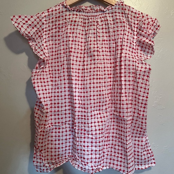 Vineyard Vines Red and White Patterned Cotton Blouse Flowy Checkered Lightweight - Picture 9 of 9